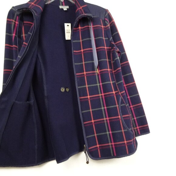 Talbots Jacket Women's Petite Size SP Blue Plaid Zip Front Elbow Patches - Picture 3 of 8